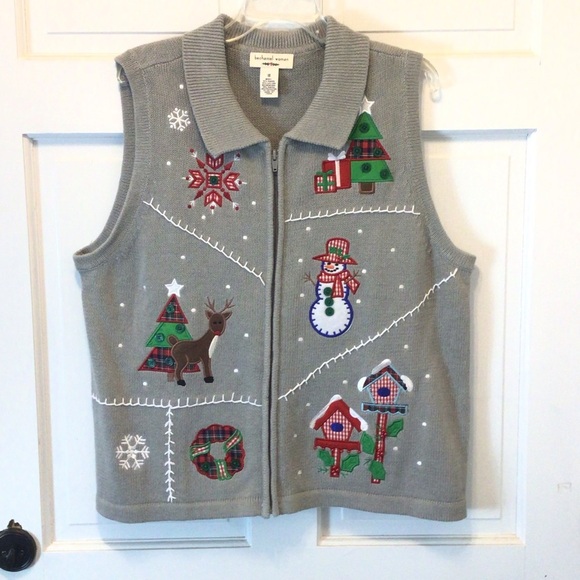 Bechamel Woman Gray Christmas Snowman Holiday Vest Size 1X - Picture 1 of 8